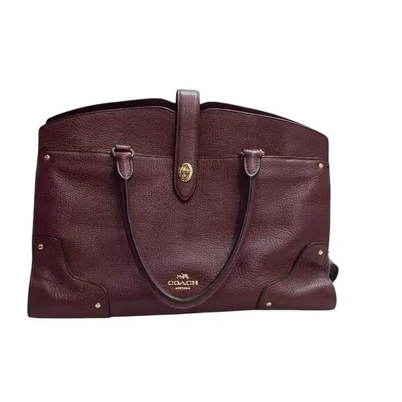 Coach Burgundy Pebbled Leather Mercer Satchel